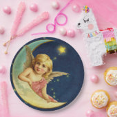 ヴィンテージケルビシアルムーンエンジェルベビーガールブルー ペーパープレート (パーティー)