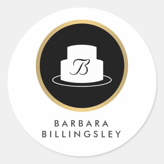 ヴィンテージケーキエンブレムロゴおよびネームベーカリーシール ラウンドシール (正面)