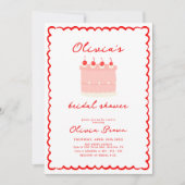 ヴィンテージケーキピンクと赤い落書きブライダルシャワー 招待状 (正面)