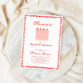 ヴィンテージケーキピンクと赤い落書きブライダルシャワー 招待状