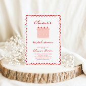 ヴィンテージケーキピンクと赤い落書きブライダルシャワー 招待状