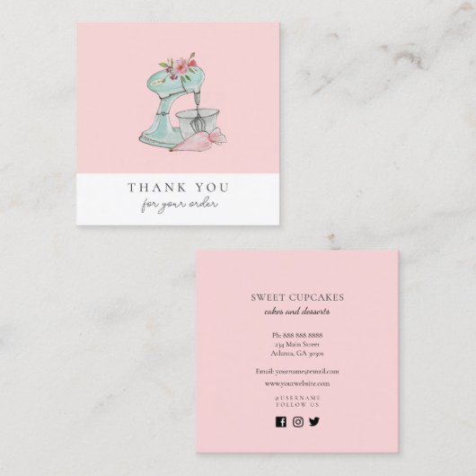 ヴィンテージケーキミキサーのベーカリーありがとう スクエア名刺 (正面/裏面)