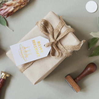 ヴィンテージケーキ金ゴールドハッピーバースデー ギフトタグ