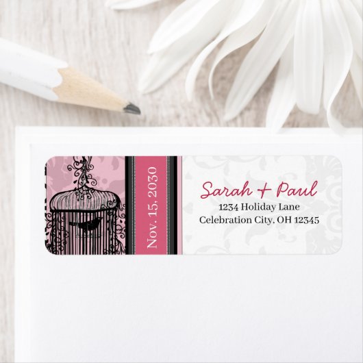 ヴィンテージケージピンク&ブラックダマスクドット ラベル (インサイチュ)