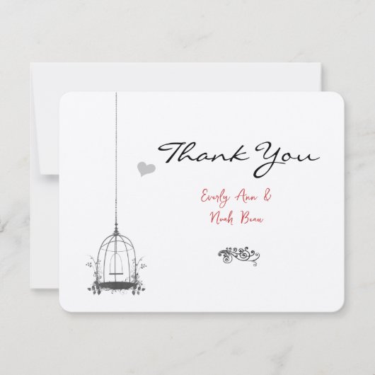 ヴィンテージケージ赤アクセント結婚の感謝 サンキューカード (正面)