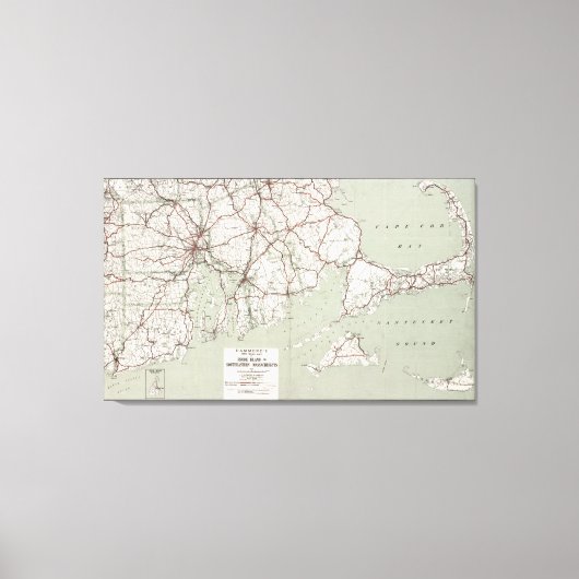 ヴィンテージケープコッドとロードアイランドの地図(1917) キャンバスプリント (正面)