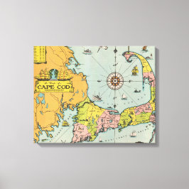 ヴィンテージケープコッドの地図 キャンバスプリント