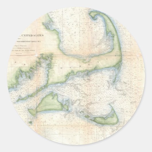 ヴィンテージケープコッドの地図(1857) ラウンドシール (正面)