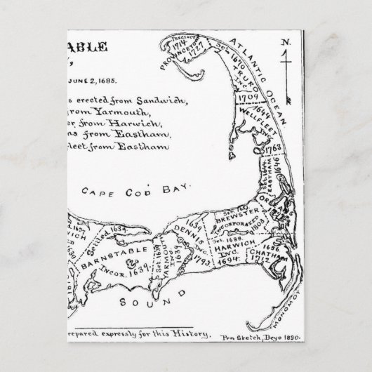 ヴィンテージケープコッドの地図(1890) ポストカード (正面)