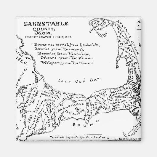 ヴィンテージケープコッドの地図(1890) マグネット (正面)