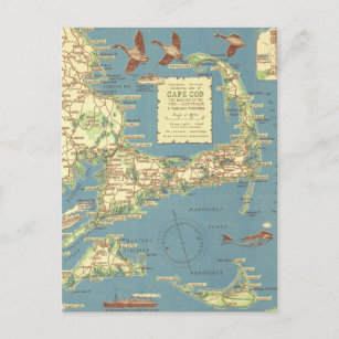 ヴィンテージケープコッドの地図（1940年） ポストカード