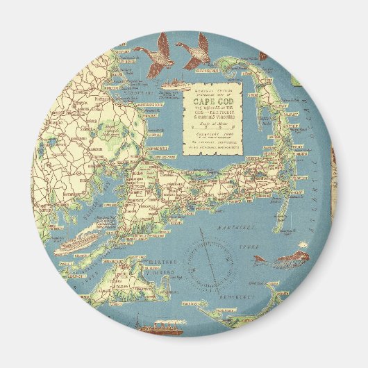 ヴィンテージケープコッドの地図(1940) マグネット (正面)