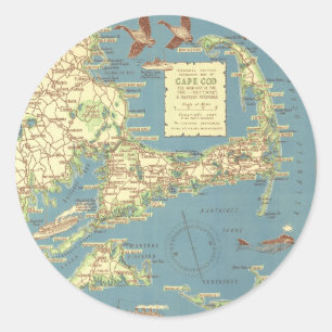 ヴィンテージケープコッドの地図(1940) ラウンドシール