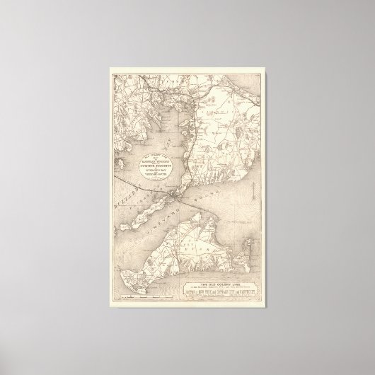 ヴィンテージケープコッド旧コロニーラインマップ(1888) キャンバスプリント (正面)