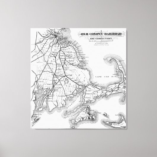 ヴィンテージケープコッド旧植民地の鉄道地図(1875) キャンバスプリント (正面)