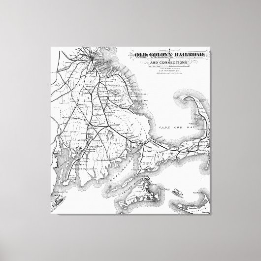 ヴィンテージケープコッド旧植民地の鉄道地図(1875) キャンバスプリント (正面)