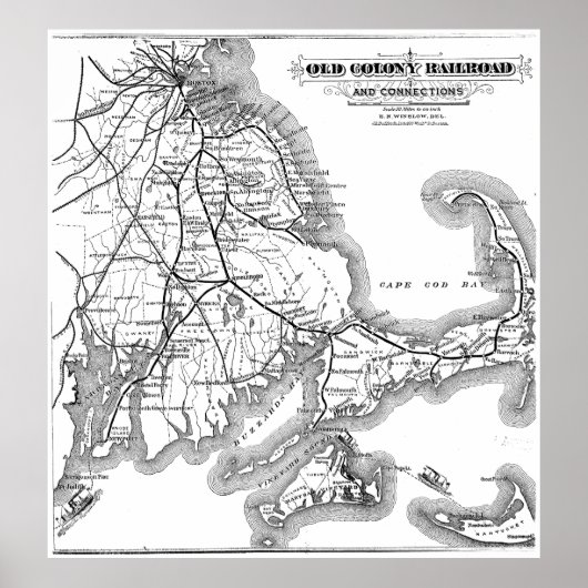 ヴィンテージケープコッド旧植民地の鉄道地図(1875) ポスター (正面)