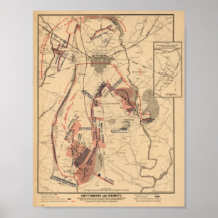 ヴィンテージゲチスバーグとその周辺の地図,1863年7月 ポスター