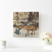 ヴィンテージゲルダとトナカイby Edmund Dulac スクエア壁時計 (ホーム)