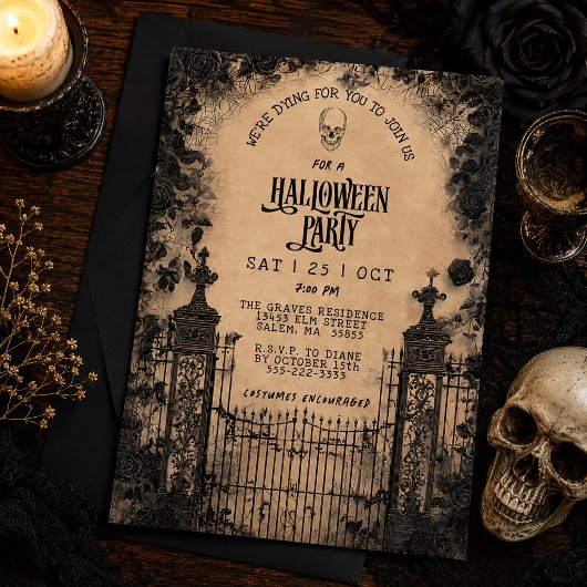 ヴィンテージゲートと黒バラのスプーキー・ハロウィンパーティー 招待状