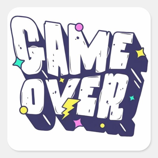 ヴィンテージゲーマーステッカー – ゲームオーバー スクエアシール (正面)