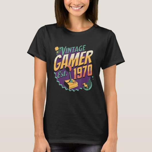 ヴィンテージゲーマー1970オールドスクールジョイスティックレトロゲーミン Tシャツ (正面)