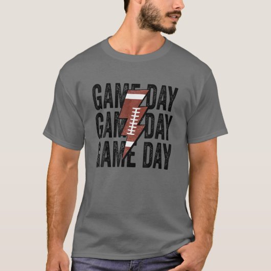 ヴィンテージゲームデイサッカー稲妻ボルトテおもしろいア Tシャツ (正面)