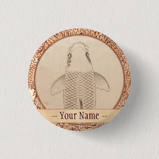 ヴィンテージコイコ絵画ープの古い紙のスクロールアート 缶バッジ (正面)