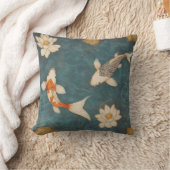 ヴィンテージコイ池装飾用クッションと蓮の花 クッション (ブランケット)