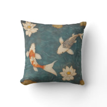 ヴィンテージコイ池装飾用クッションと蓮の花