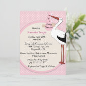 ヴィンテージコウノトリが赤ちゃん女の子シャワーを呼び込む 招待状 (スタンド正面)