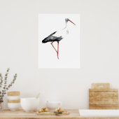 ヴィンテージコウノトリの水彩白いポスター ポスター (キッチン)