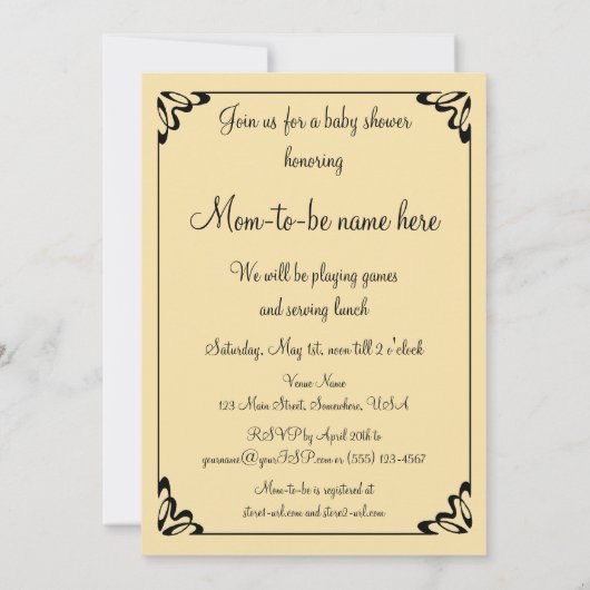 ヴィンテージコウノトリ赤ちゃん女の子ピンク毛布ベビシャワー 招待状 (裏面)