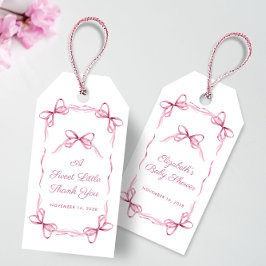 ヴィンテージコケットがピンクのベビーガールシャワーを弓 ギフトタグ
