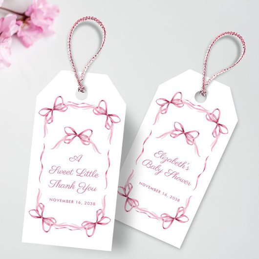 ヴィンテージコケットがピンクのベビーガールシャワーを弓 ギフトタグ