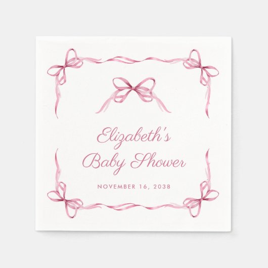 ヴィンテージコケットがピンクのベビーガールシャワーを弓 スタンダードカクテルナプキン (正面)