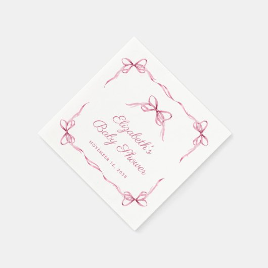 ヴィンテージコケットがピンクのベビーガールシャワーを弓 スタンダードカクテルナプキン (角)