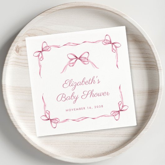 ヴィンテージコケットがピンクのベビーガールシャワーを弓 スタンダードカクテルナプキン