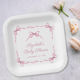 ヴィンテージコケットがピンクのベビーガールシャワーを弓 ペーパープレート