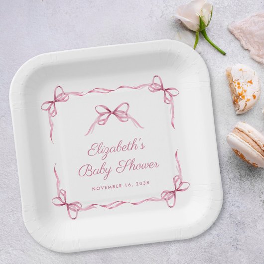 ヴィンテージコケットがピンクのベビーガールシャワーを弓 ペーパープレート