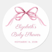 ヴィンテージコケットがピンクのベビーガールシャワーを弓 ラウンドシール (正面)