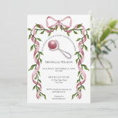 ヴィンテージコケットグリーンリーピンクボウベビーガール 招待状 (スタンド正面)