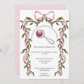 ヴィンテージコケットグリーンリーピンクボウベビーガール 招待状 (正面/裏面)