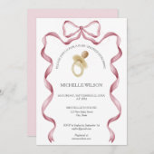 ヴィンテージコケットピンクリボンバーブベビーガール 招待状 (正面/裏面)