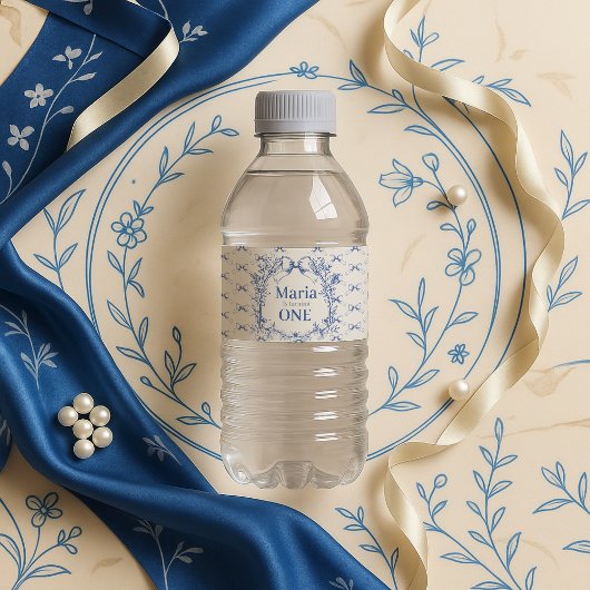 ヴィンテージコケットブルーボウの最初の誕生日 ペットボトルラベル