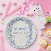 ヴィンテージコケットブルーボウフローラ誕生日 ペーパープレート (パーティー)