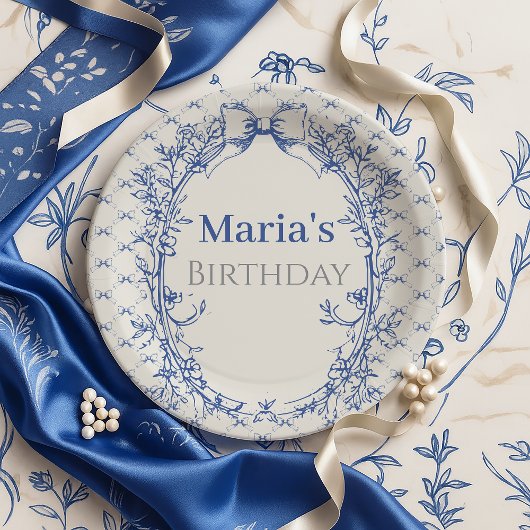 ヴィンテージコケットブルーボウフローラ誕生日 ペーパープレート