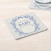 ヴィンテージコケットブルーボウフローラ スクエアペーパーコースター (アングル)