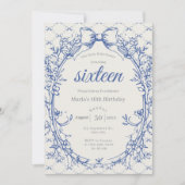 ヴィンテージコケットブルーボウフローラ 招待状 (正面)