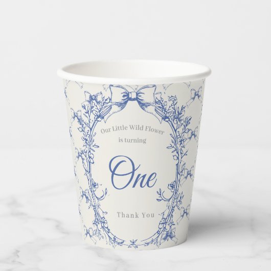 ヴィンテージコケットブルーボウフローラ 紙コップ (正面)